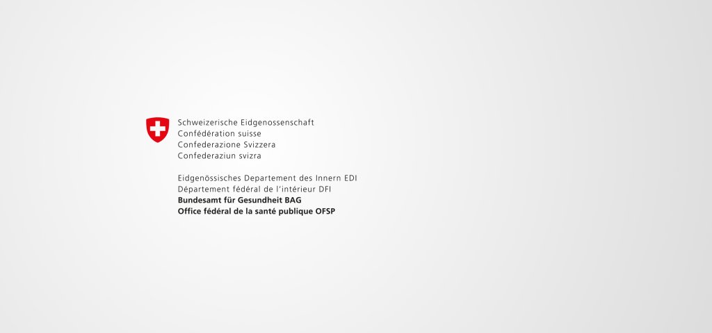 Logo der Schweizerischen Eidgenossenschaft mit rotem Schild und wei&szlig;em Kreuz auf der linken Seite. Auf der rechten Seite erscheint der Name der Agentur in Deutsch, Franz&ouml;sisch, Italienisch und R&auml;toromanisch - ein Hinweis auf ihre Unterst&uuml;tzung f&uuml;r die allt&auml;glichen Gesundheitsbed&uuml;rfnisse bei Herausforderungen wie dem Coronavirus. Bundesamt f&uuml;r Gesundheit in Fettdruck.
