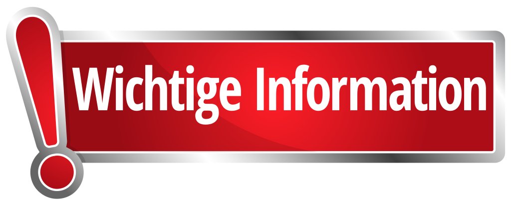 Ein rotes, rechteckiges Zeichen mit einem gro&szlig;en Ausrufezeichen und dem deutschen Text "Wichtige Information" in wei&szlig;er Schrift - h&auml;ufig verwendet, um Tipps wie "Vergiftungen vermeiden" zu geben.