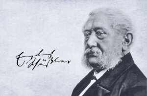 Schwarz-wei&szlig;es Portr&auml;t eines &auml;lteren Mannes mit wei&szlig;em Haar und langen Koteletten, der einen Anzug tr&auml;gt. Neben ihm erscheint "Sch&uuml;ssler Salz" in einer handschriftlichen Unterschrift auf einem hellen, strukturierten Hintergrund.